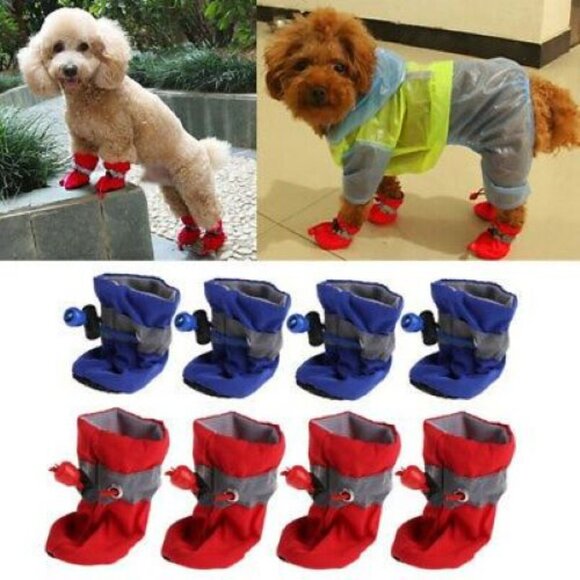 RED 4PCS/Set SIZE 5 Waterproof Pet Dog/Cat Shoes Anti-slip Rain/Snow Boots - Picture 2 of 6